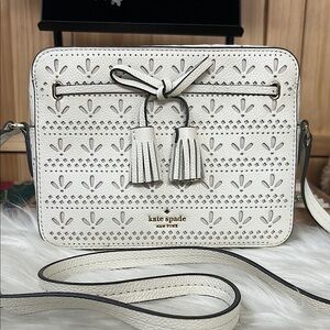 Kate Spade White Crossbody Camera Bag in Eyelet Design